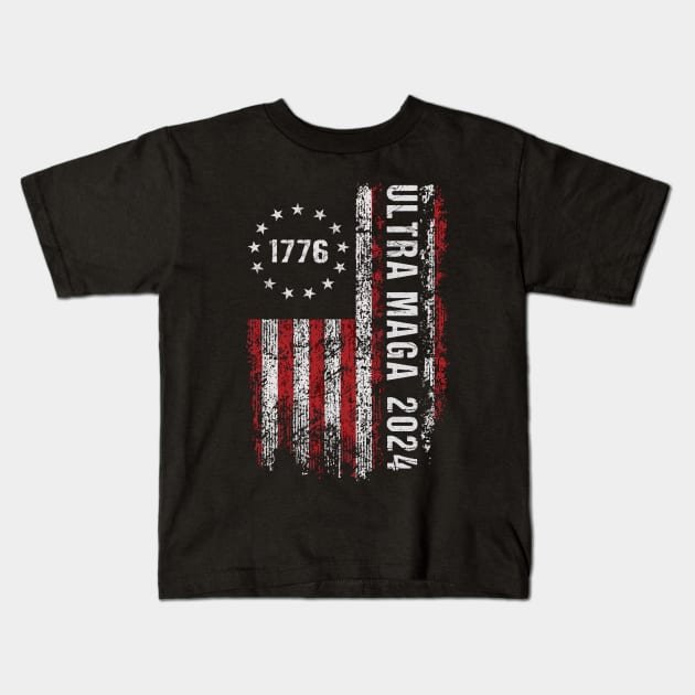 Ultra Maga 2024 God, Guns, and Trump Funny Kids T-Shirt by TeeTypo